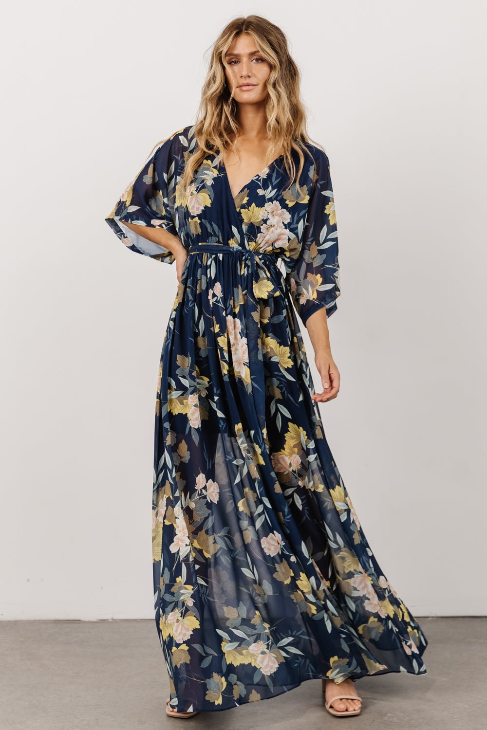 Kia Kimono Maxi Dress | Navy Floral Fashion Style Cheap Online