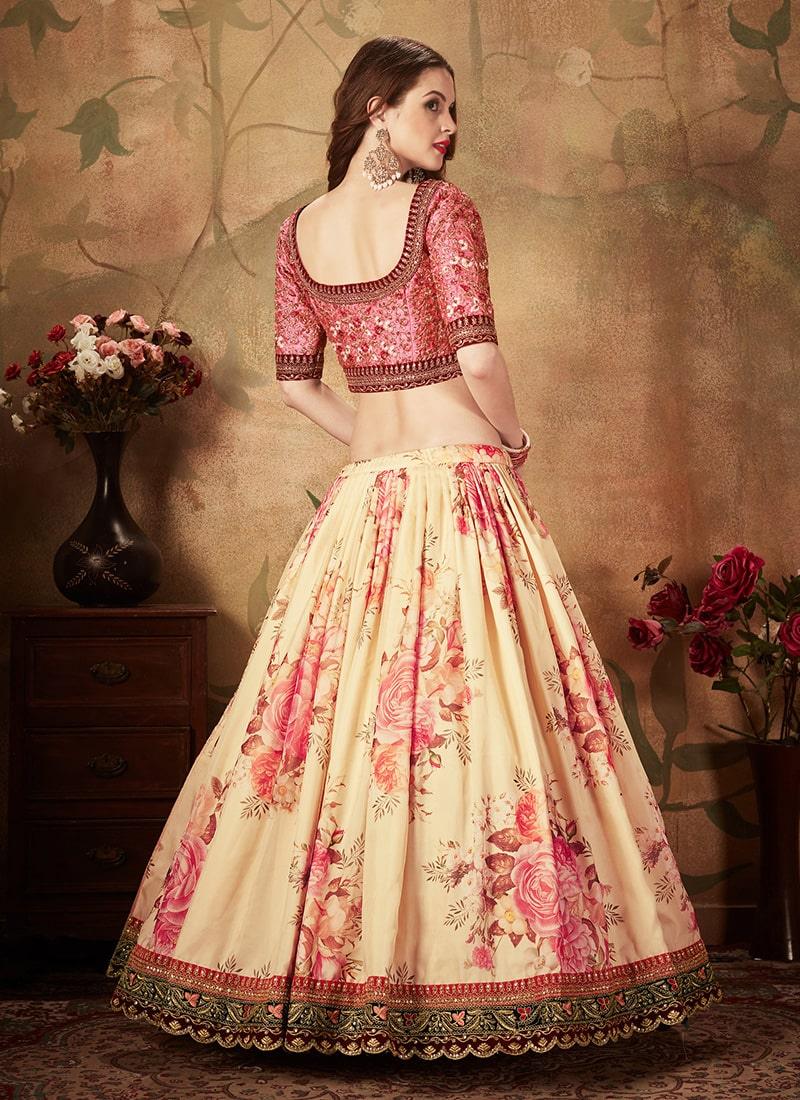 Cream Color Organza Fabric Floral Print Lehenga Reliable