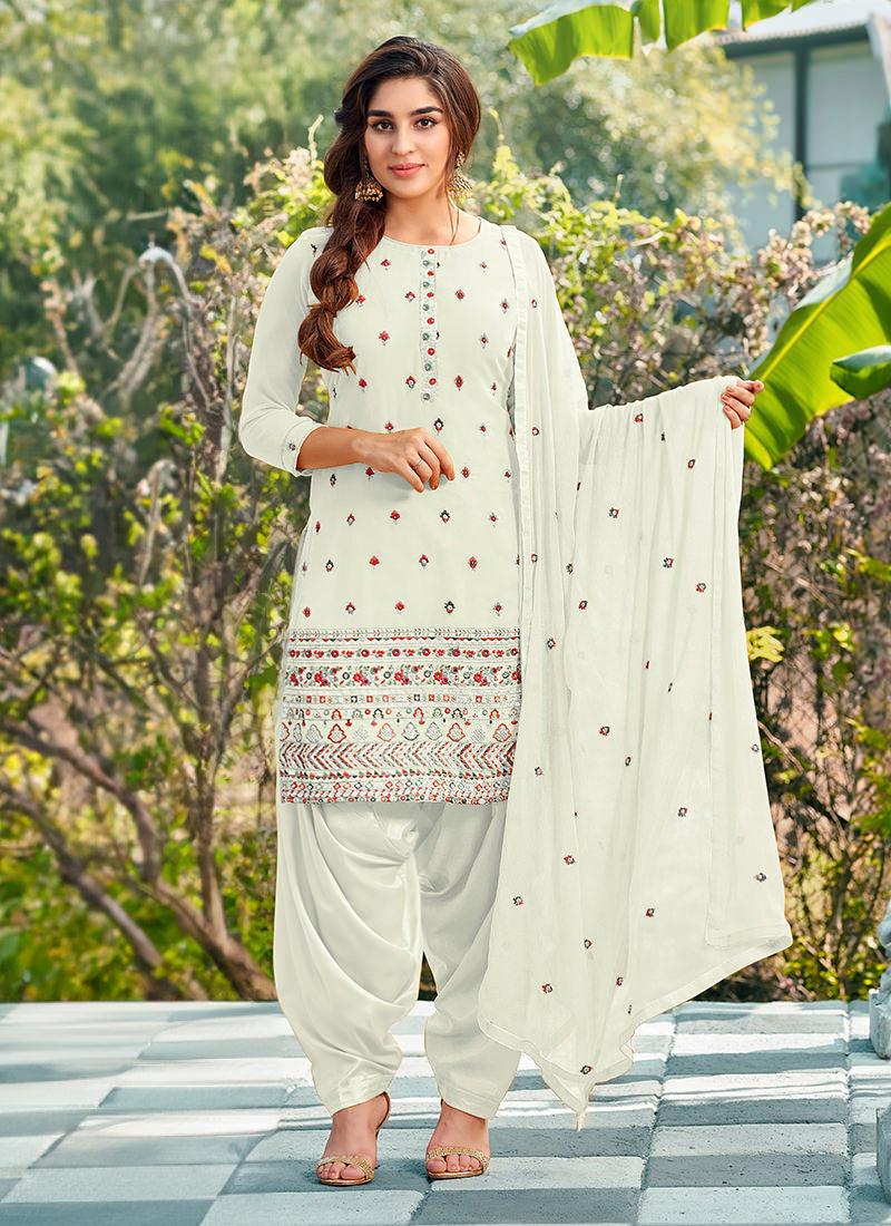 Off-White Color Dhoti Style Punjabi Salwar Suit Best Wholesale Online