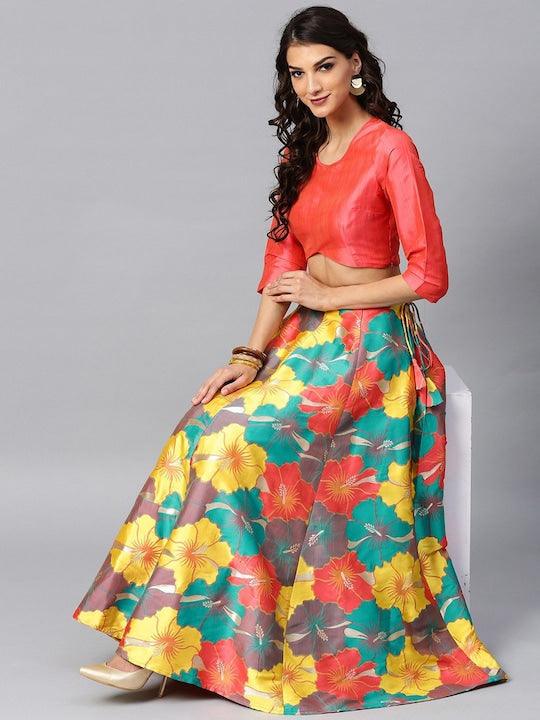 multi color Silk printed kalidar lehenga choli Free Shipping For Nice