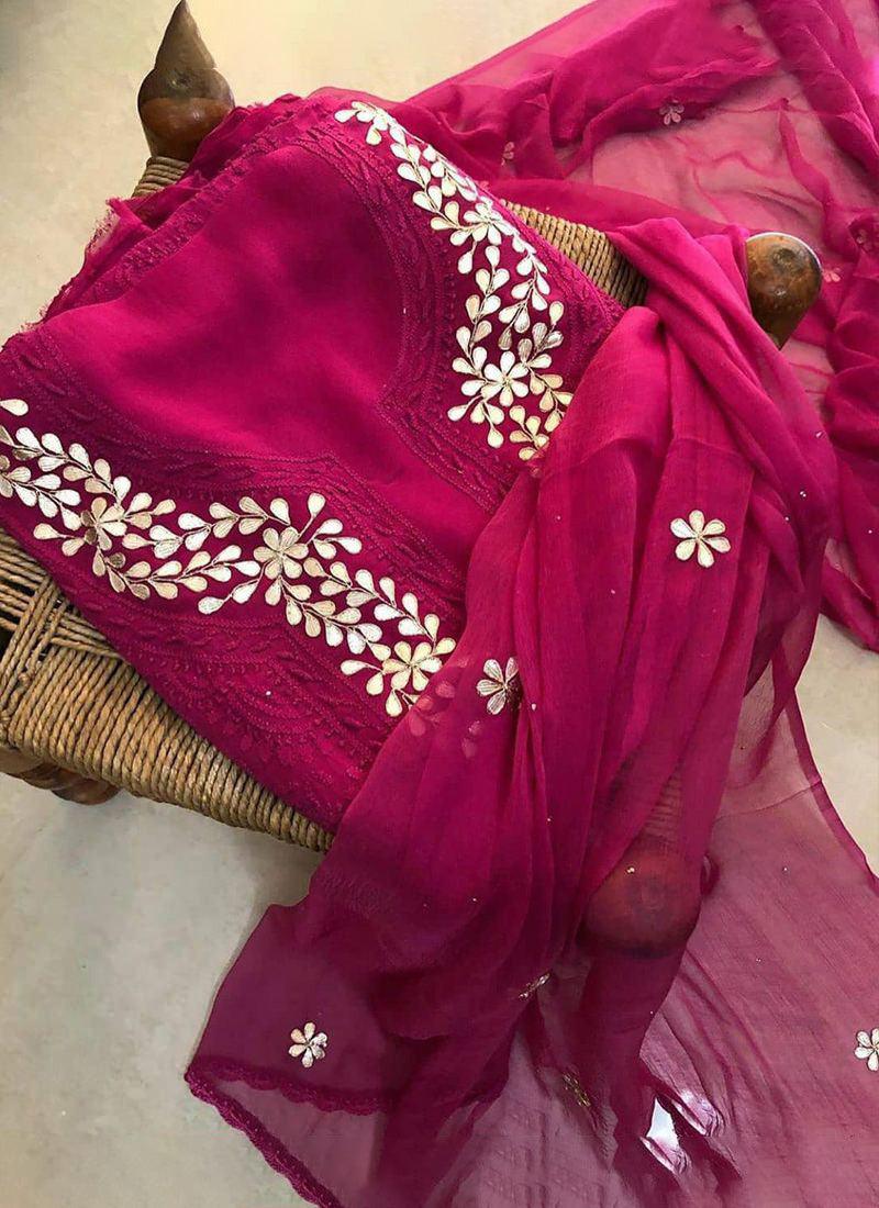 Fantastic Magenta Pink Georgette Festive Wear Salwar Suit Cheap Sale Comfortable