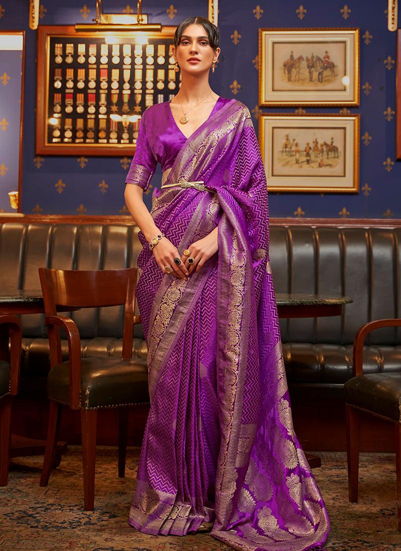 Purple Color Classic Wear Satin Silk Saree Discount Shop