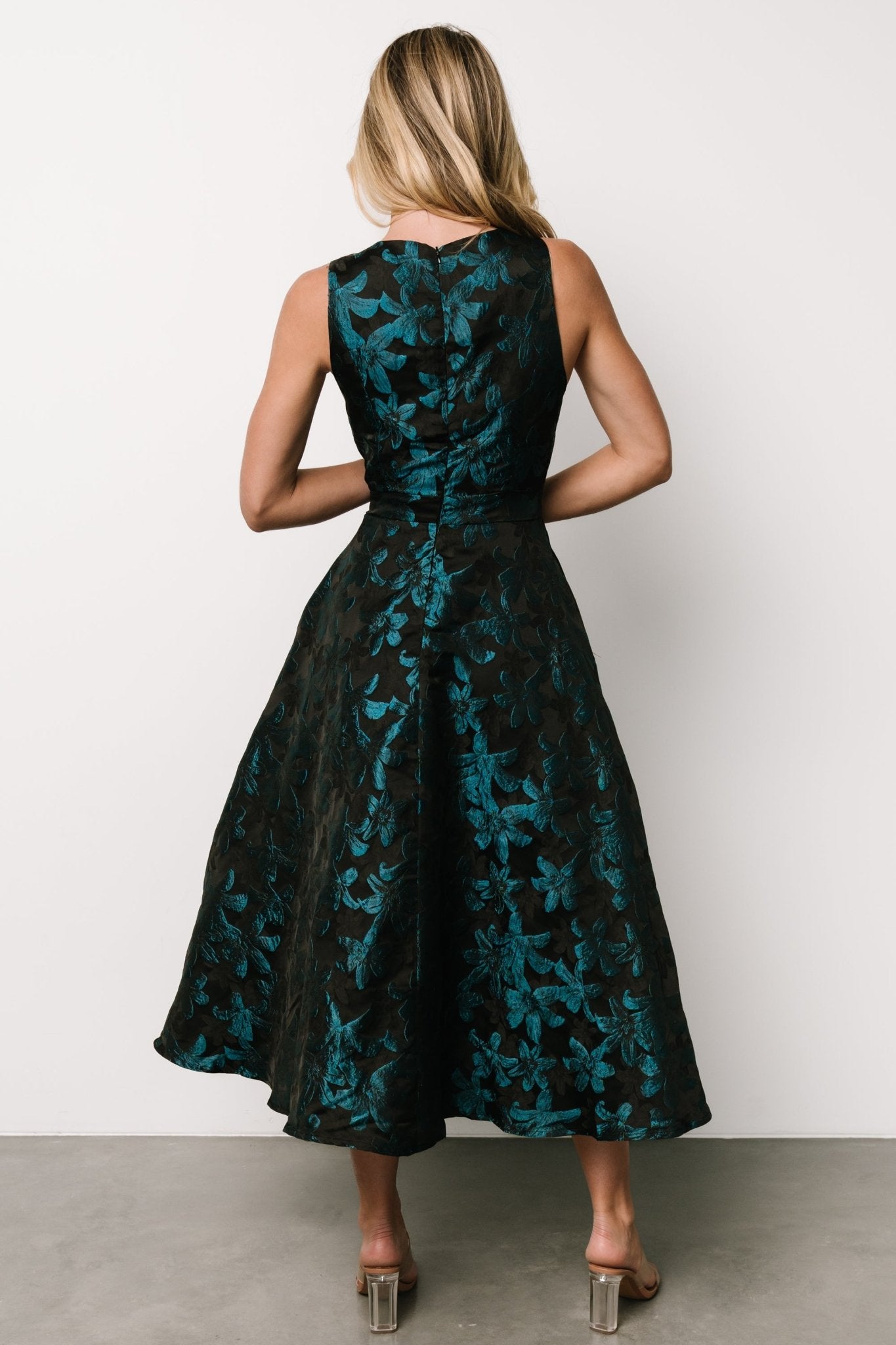 Maren Embossed Midi Dress | Black + Teal Floral Discount 2025 New