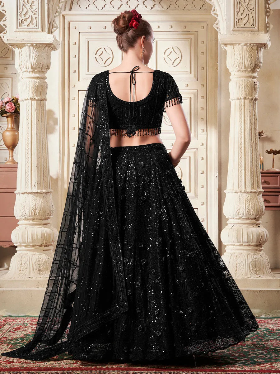 Black Floral  Net Lehenga Set For Bridal Wear With Mastercard