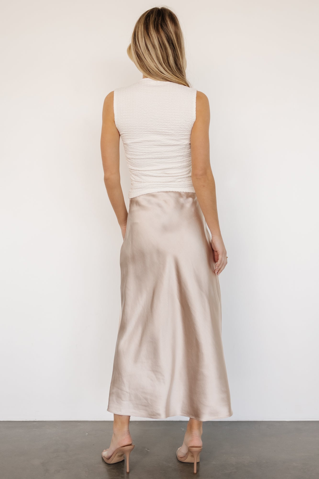 Celeste Satin Midi Skirt | Champagne Professional