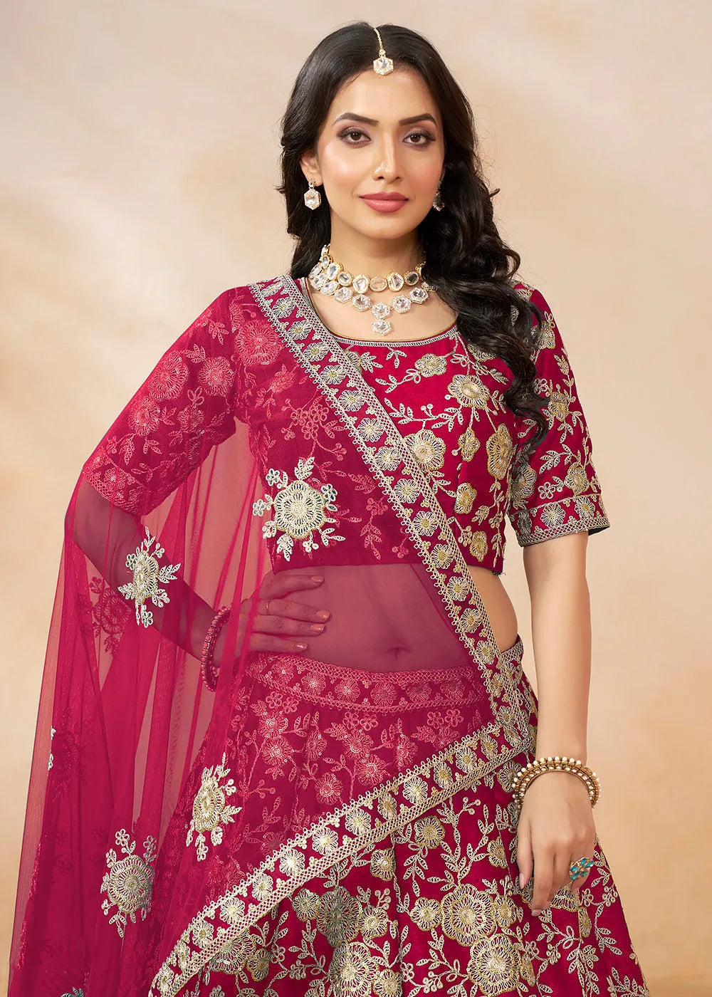 Charming and Gorgeous Pink Embroidered Art Silk Lehenga Choli Supply Online