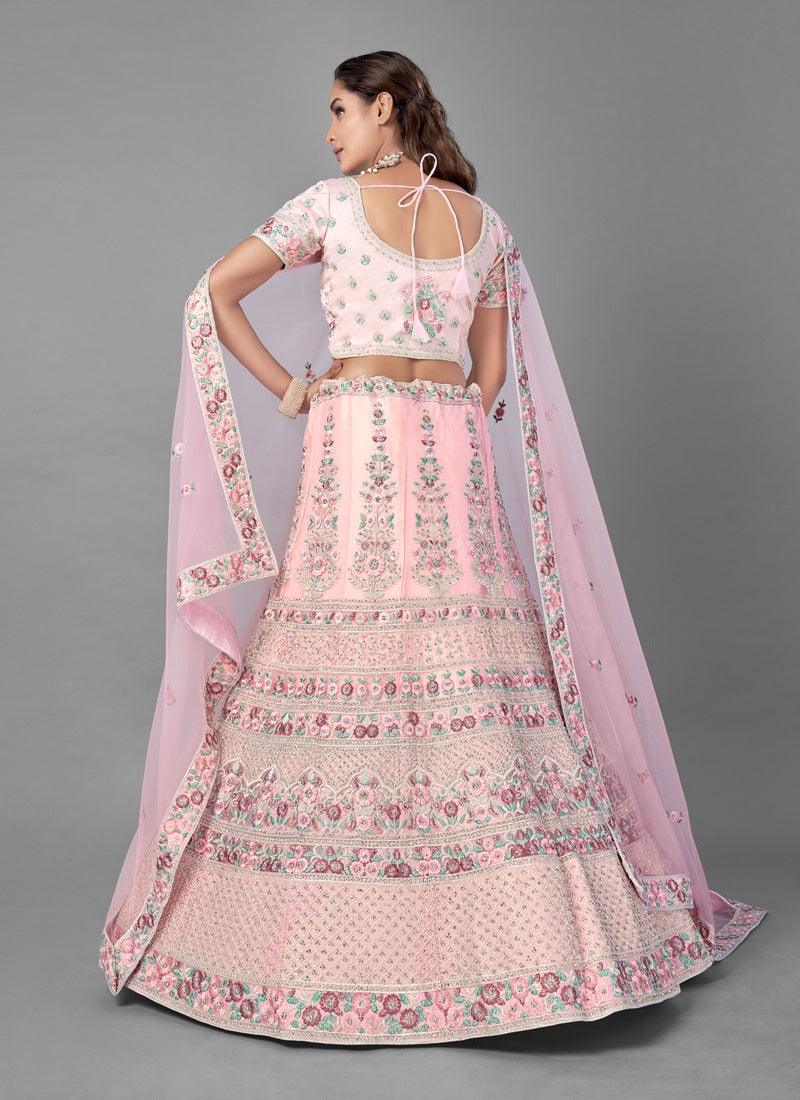 Attractive Pink Color Soft Net Heavy Work Lehenga Choli Cheap Sale Supply