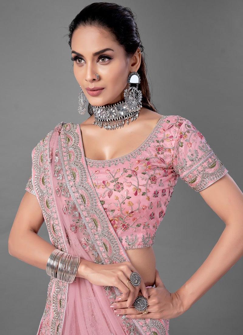 Glamorous Pink Color Soft Net Base With Wedding Wear Lehenga Choli Free Shipping Very Cheap