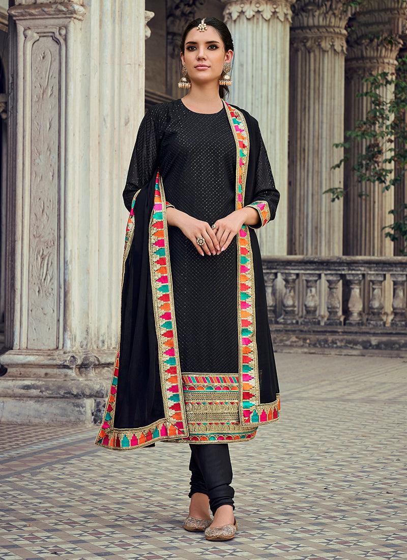 Georgette Black Suit With Churidar Free Shipping Clearance Store