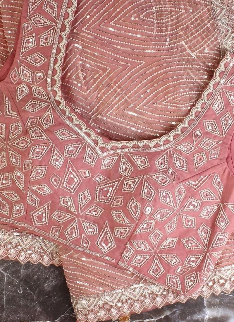 Pink Color Georgette Fabric Sequined Work Embroidered Saree Clearance Clearance