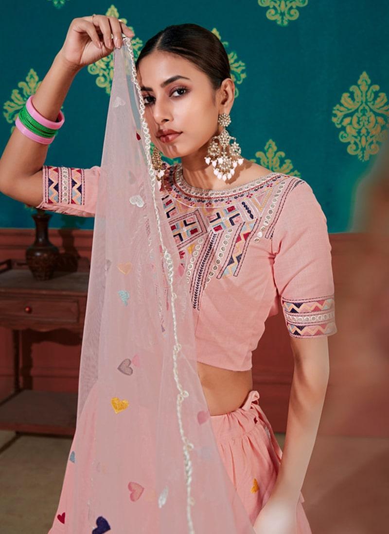 Peach Color Cotton Fabric Resham Work Lehenga Choli Cheap Wiki