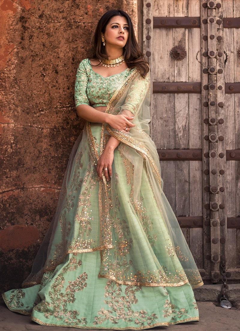 Light Green Color Silk Base Lehenga Choli With Sequins Work Discount 2025 Unisex