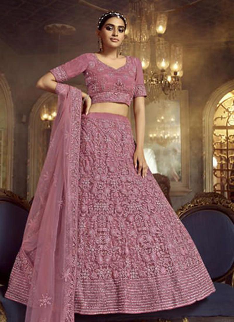 Dashing Pink Dori Zarkan Work Soft Net Lehenga Choli Set Free Shipping In China