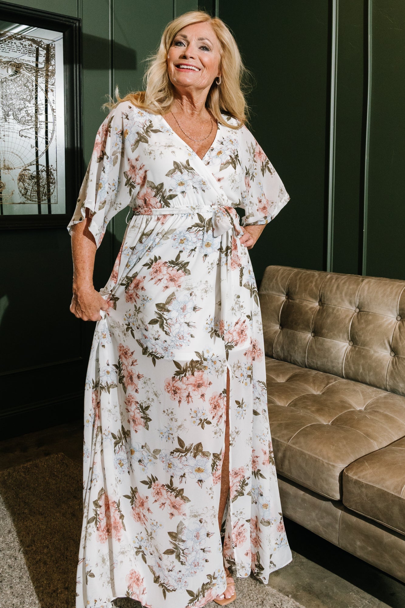 Kia Kimono Maxi Dress | White Floral Sale Genuine