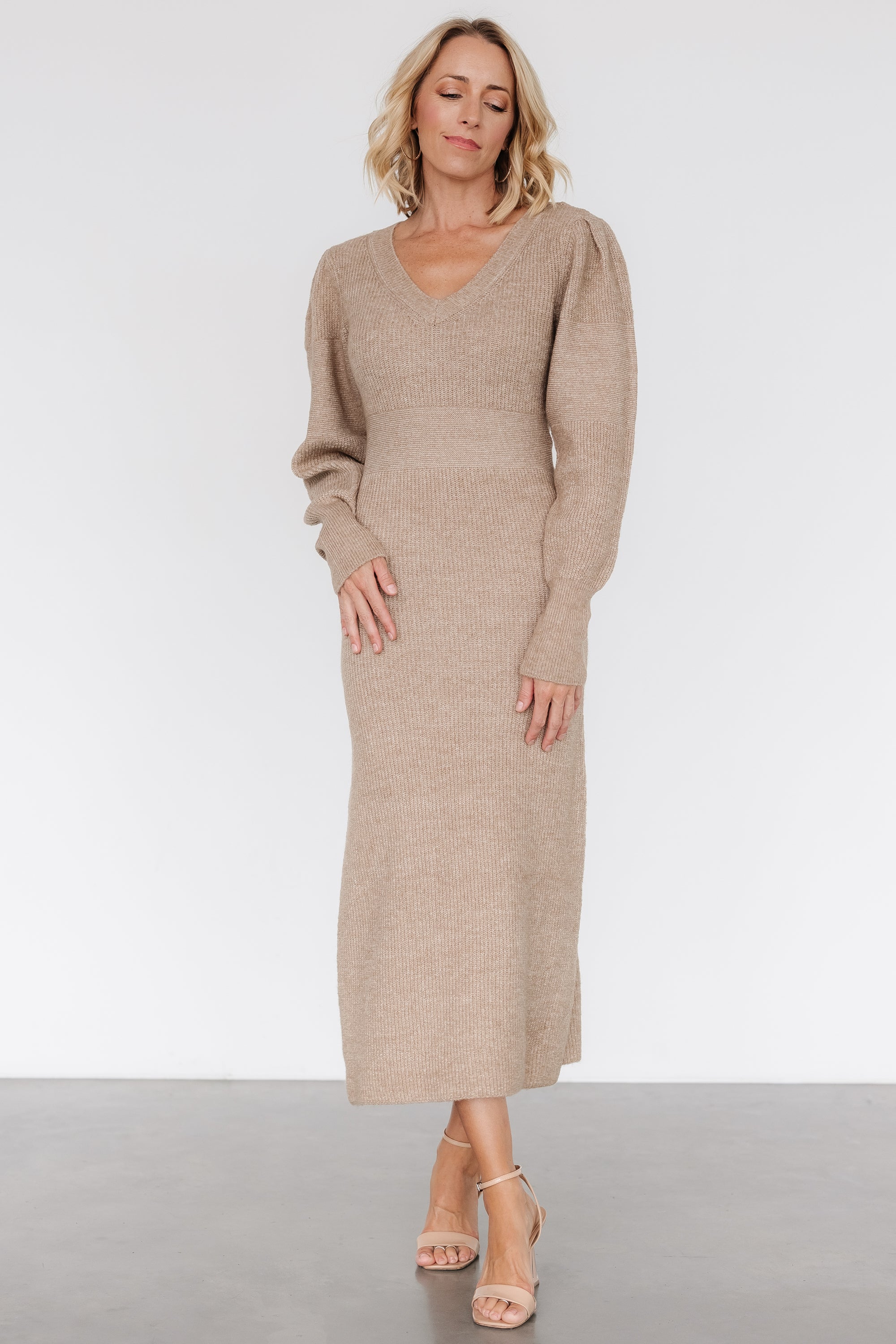 Lenore V Neck Sweater Dress | Latte Cheap Sale Newest