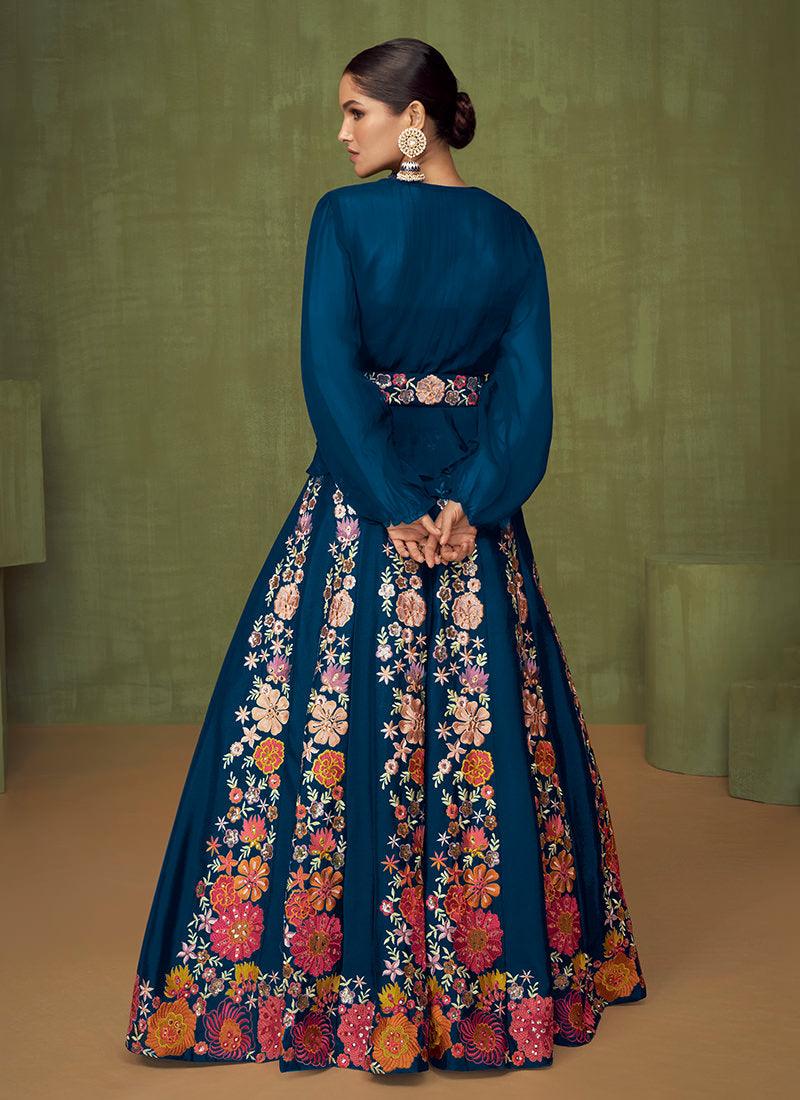 Juliet Sleeves Navy Blue Long Top Ghagra Discount 2025 New