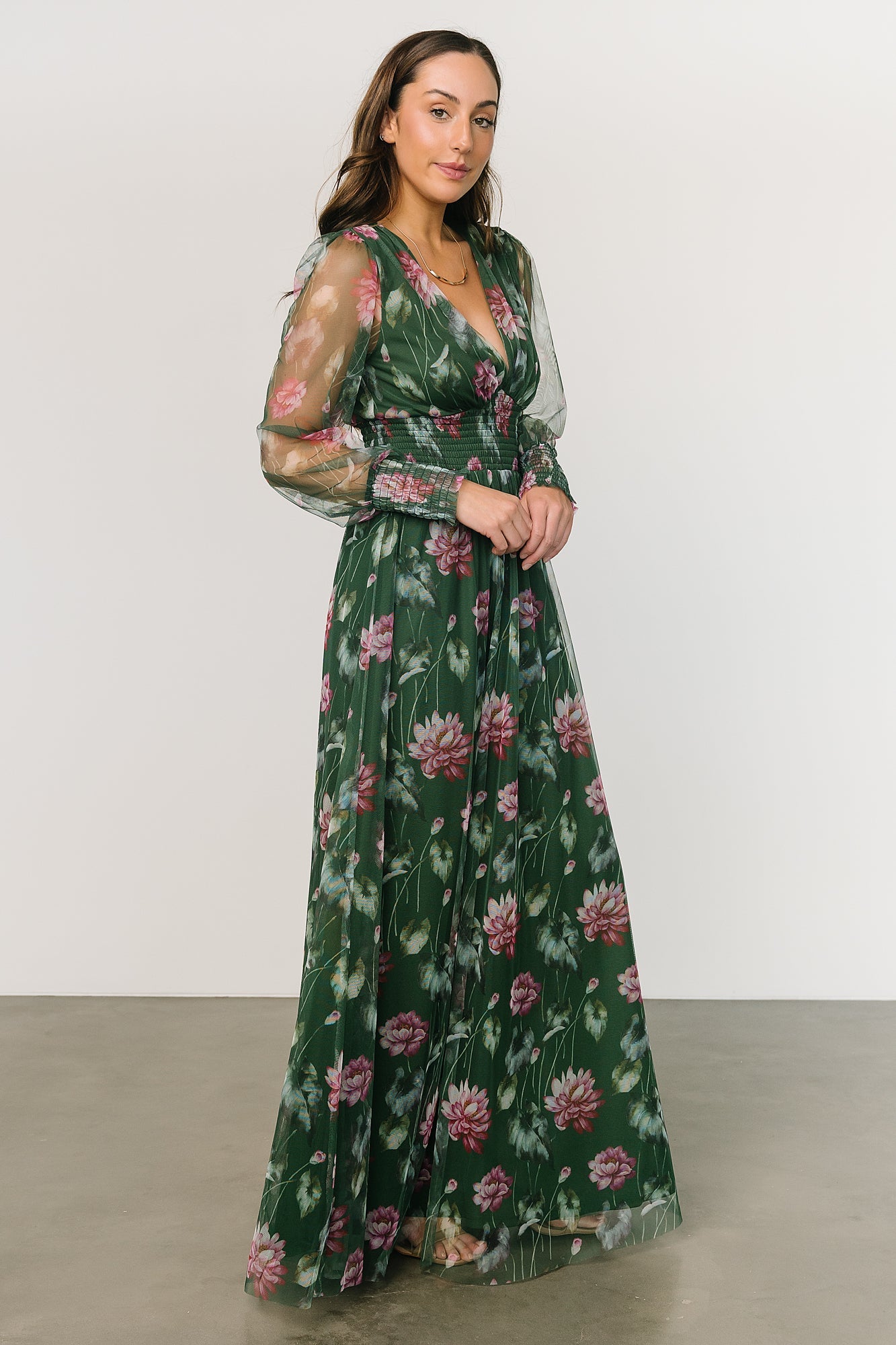 Layla Tulle Maxi Dress | Green + Pink Floral Discount Choice