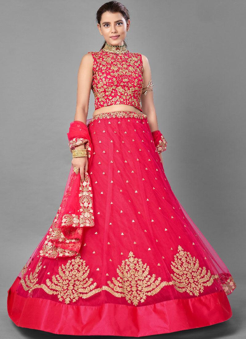 Charming Look Pink Color Soft Net Base With Thread Work Flared Lehenga Choli Cheap Sale Outlet