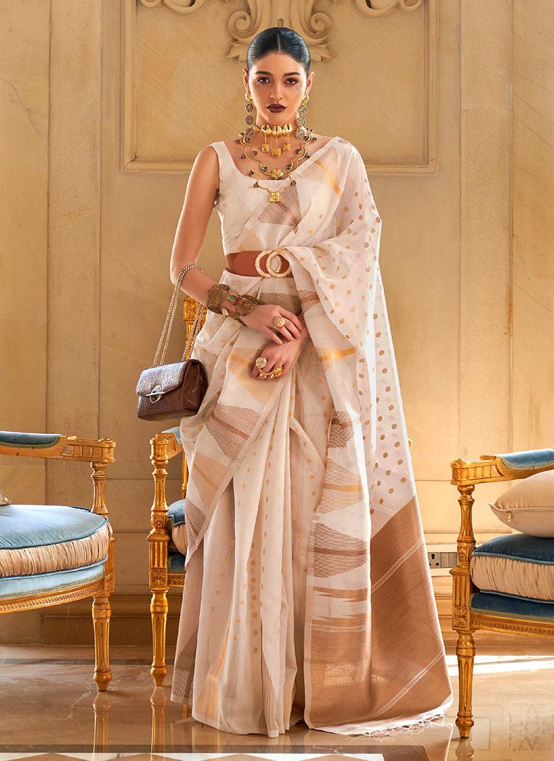 Zari Weaving Off-White Classic Saree Sale Pre Order