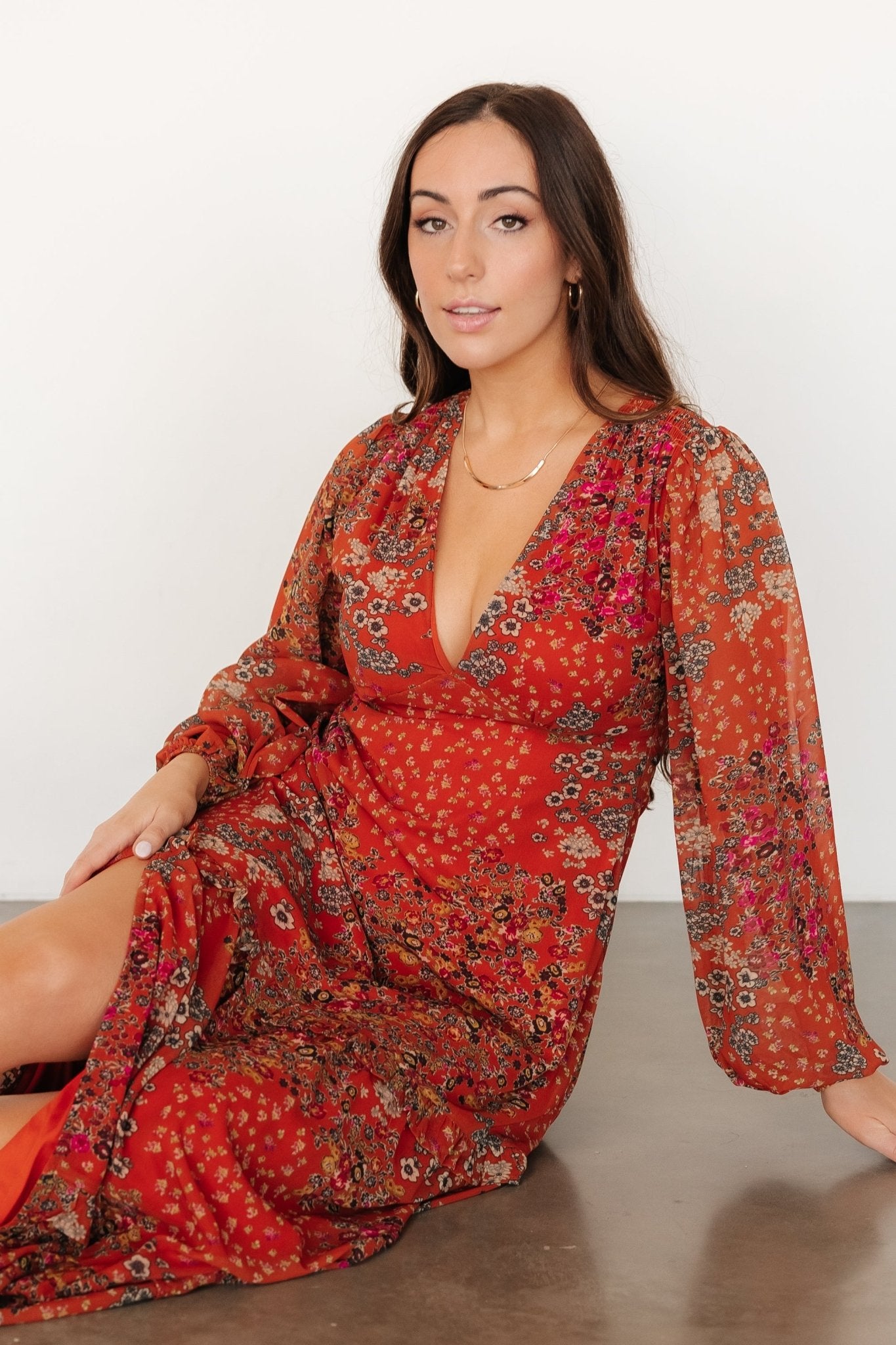 Bowman Deep V Maxi Dress | Rust Multi Sale With Credit Card