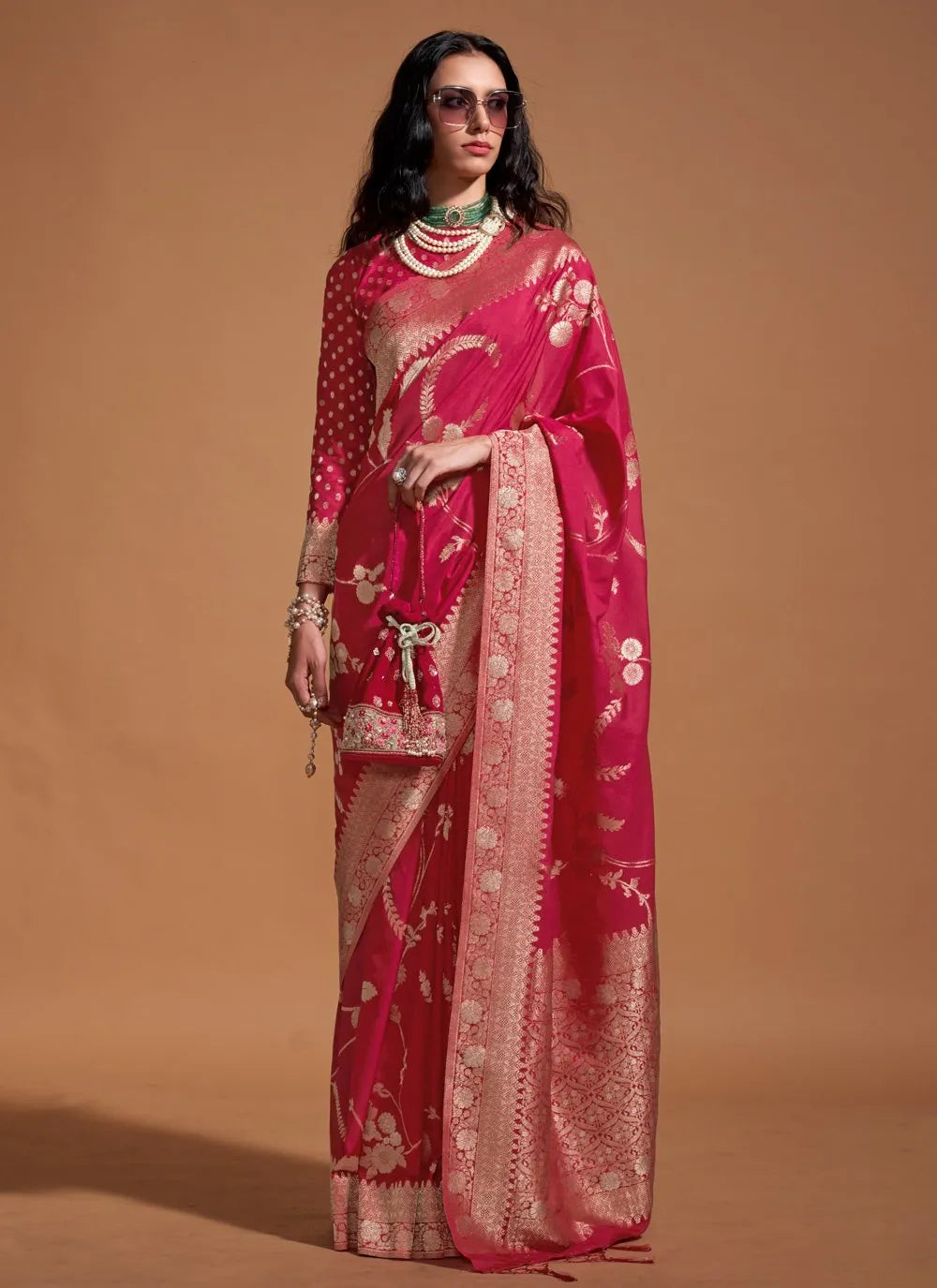 Heartwarming Hand Woven Designer Dark Pink Silk Saree Clearance Eastbay