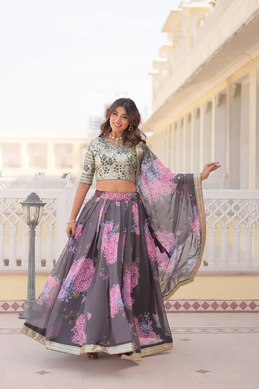 Beautiful Floral Printed Sequins Worked Designer Lehenga Choli Cheap Sale Shop