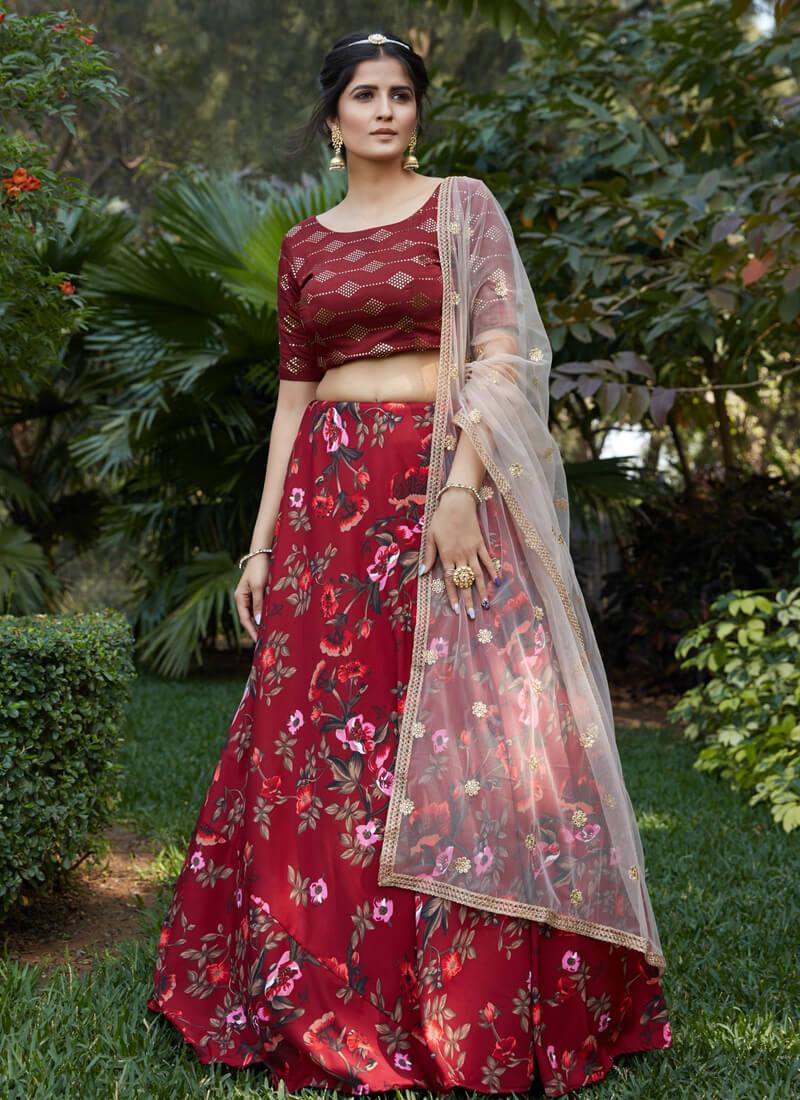 Maroon Color Sequins Base Flared Lehenga Choli New Arrival Cheap Pice