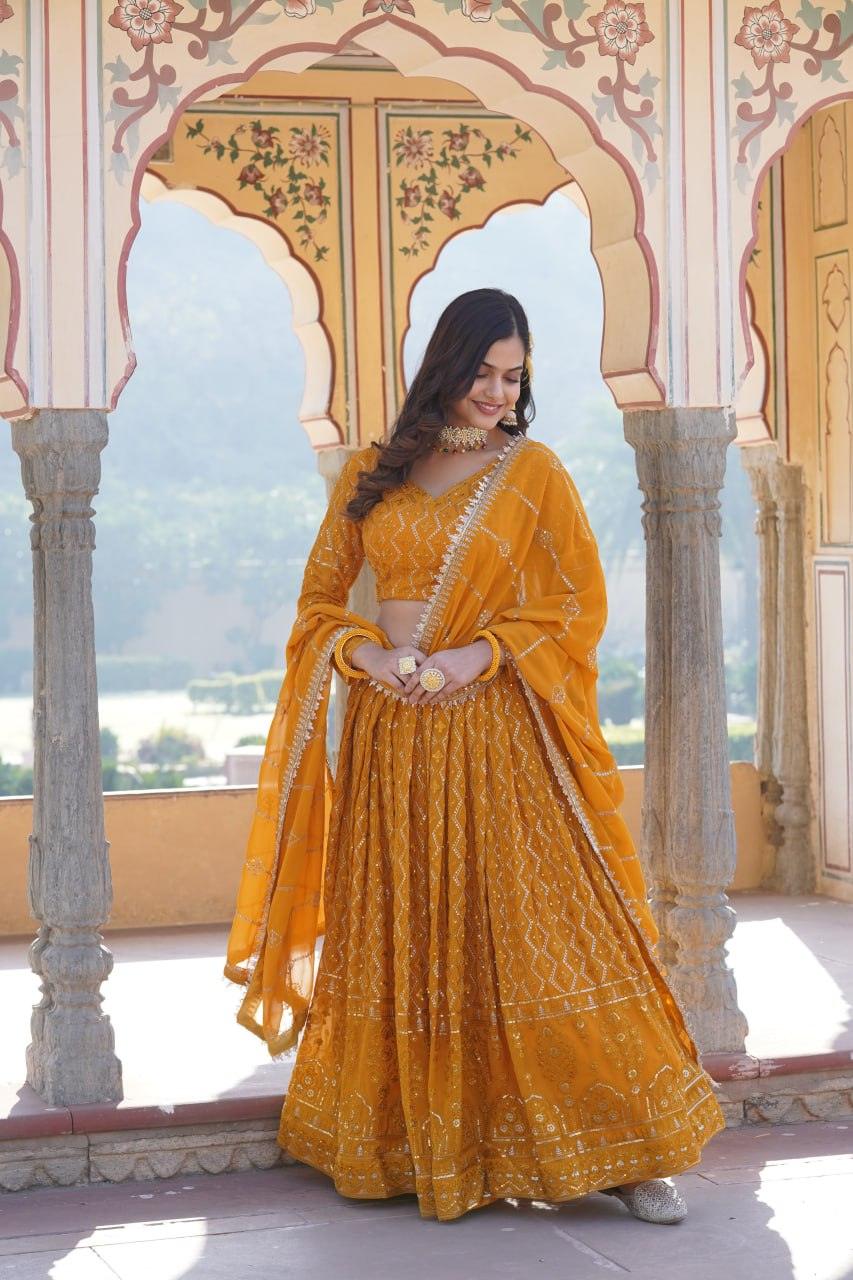 Mustard base Sequins and Embroidered lehenga choli set Cheap 2025 Newest