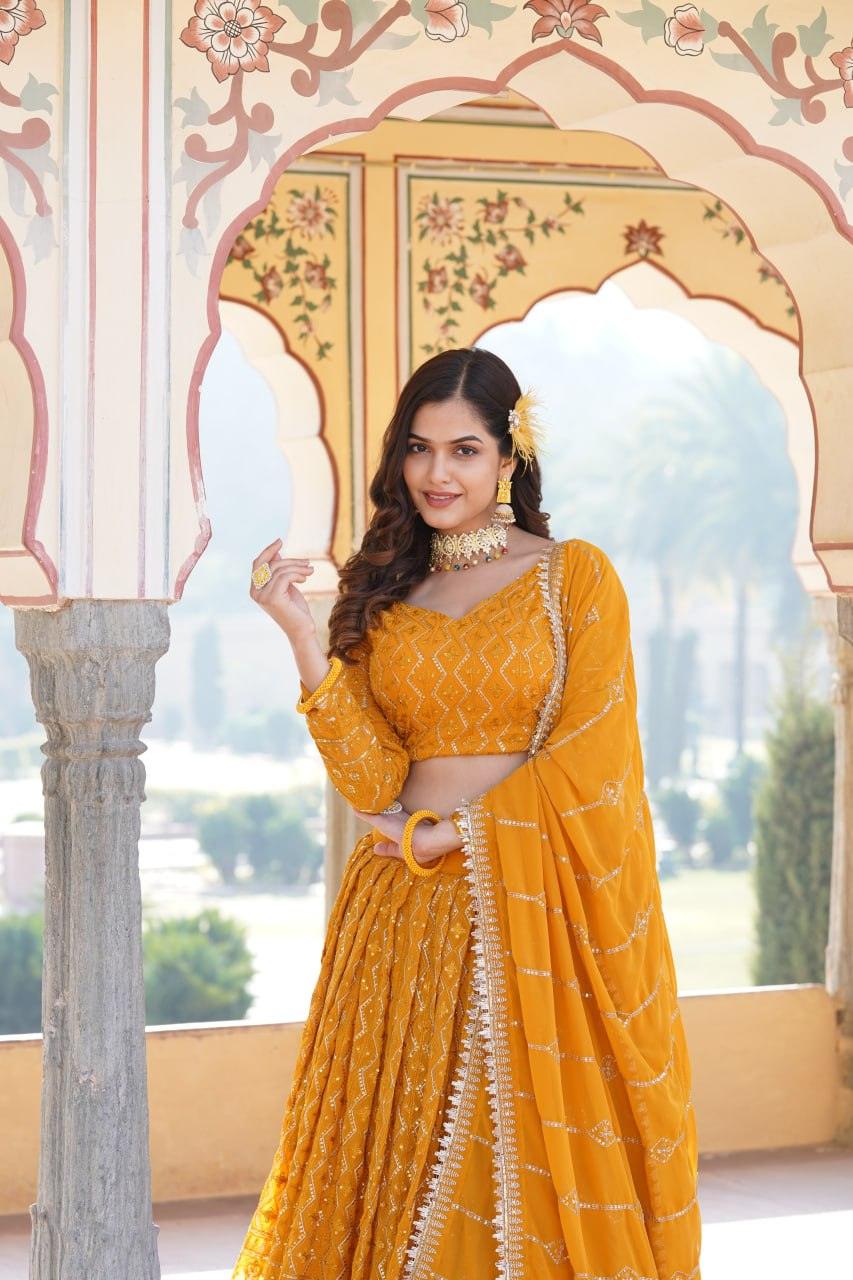 Mustard base Sequins and Embroidered lehenga choli set Cheap 2025 Newest