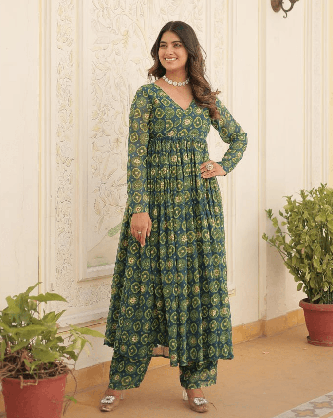 Green georgette readymade printed pant style suit Visit New For Sale