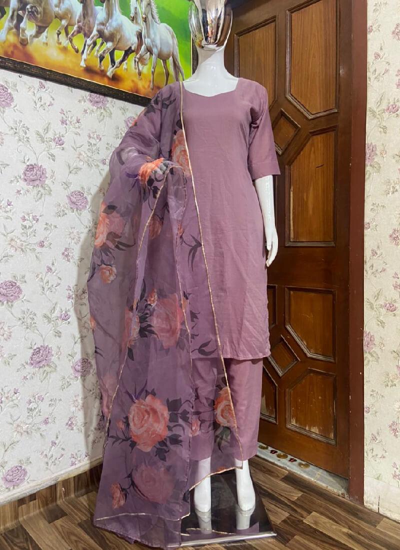 Gorgeous Lavender Color art Silk Base Pant Style Suit Geniue Stockist Online