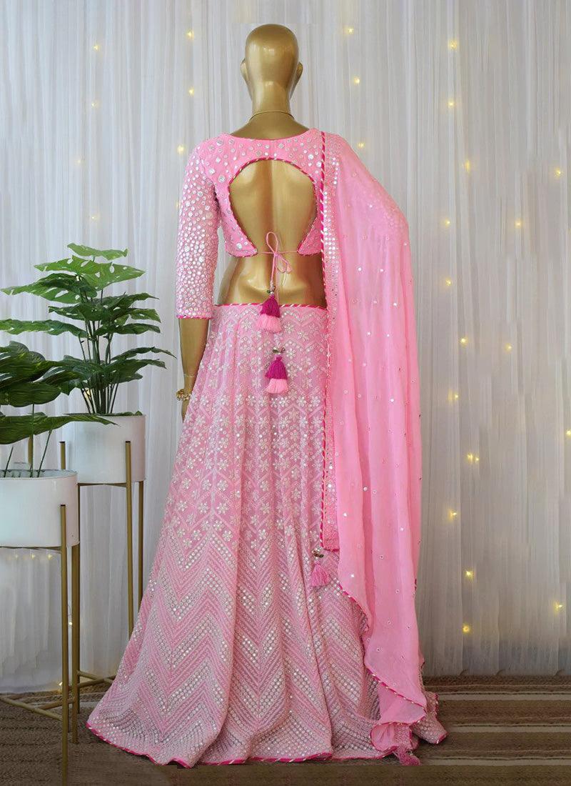 Stunning Pink Color Georgette Base Lehenga Choli With Mirror Work Big Discount Online