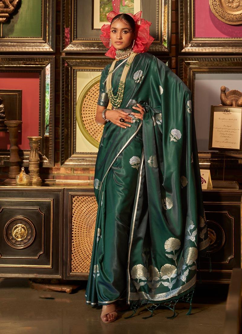 Silk Weave Dark Green Color Classic Saree Discount Tumblr