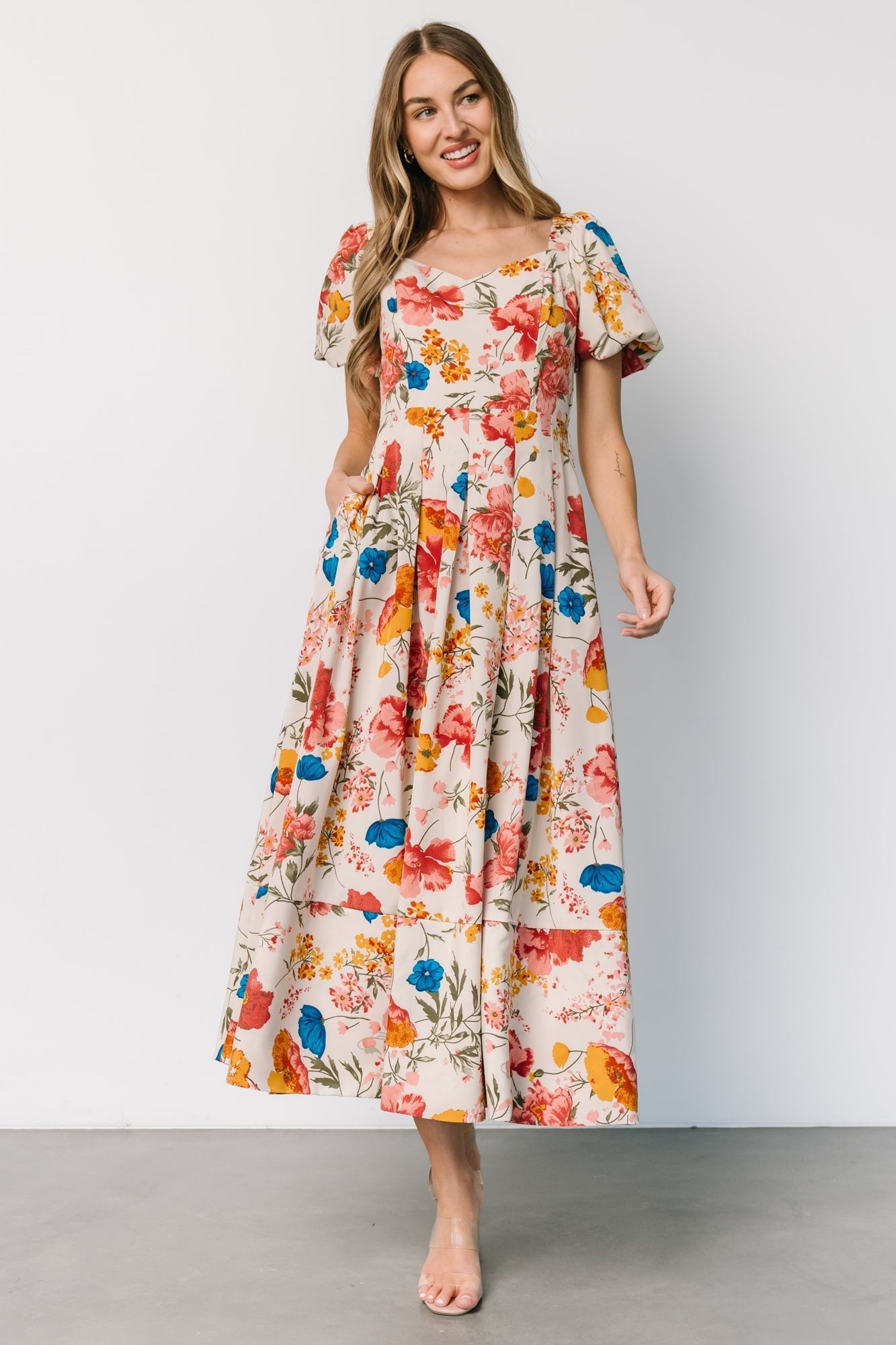 Greta Pleated Maxi Dress | Cream Multi Floral Best Wholesale