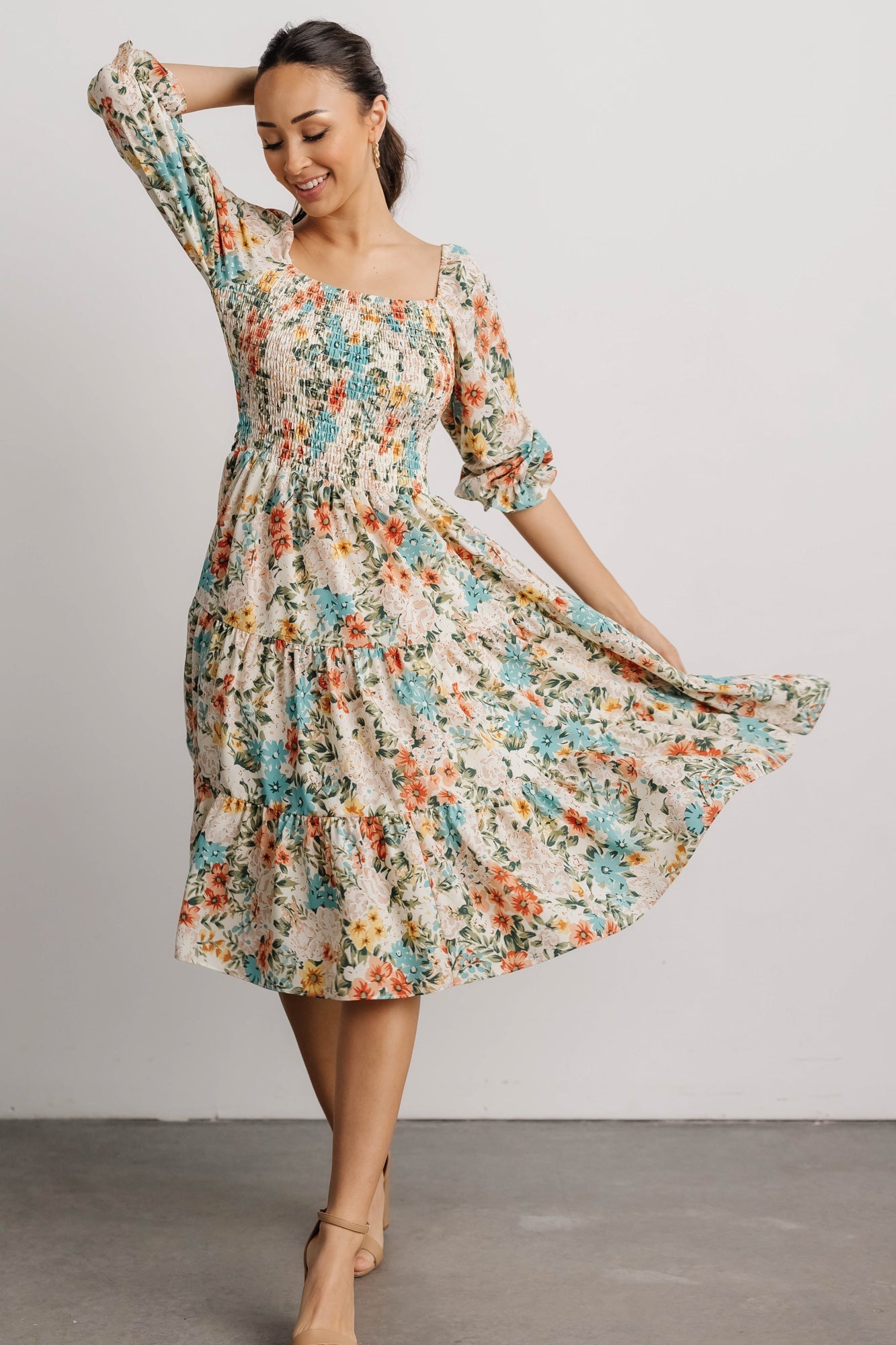 Marta Smocked Midi Dress | Summer Floral 100% Authentic