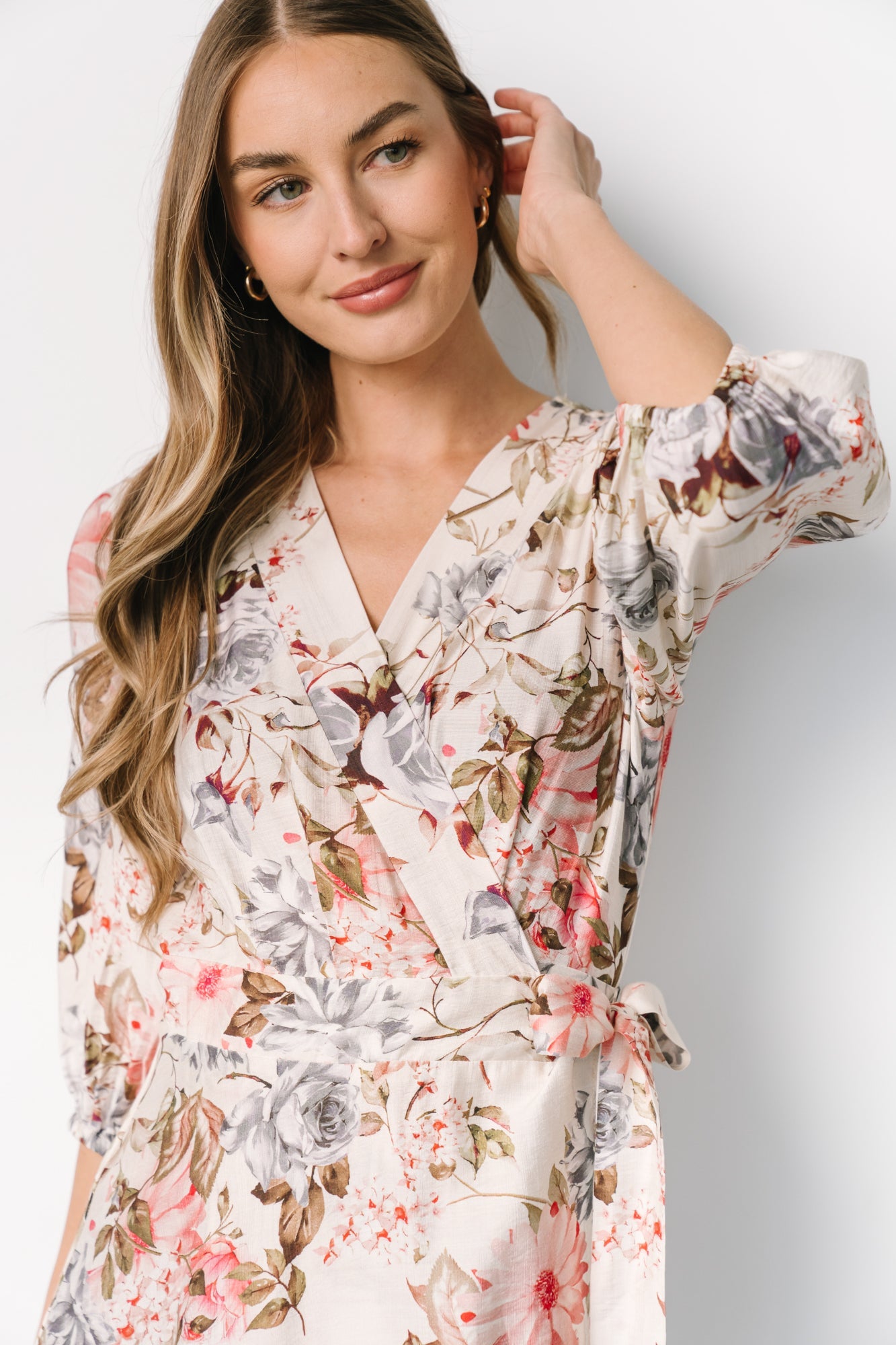 Fiorina Wrap Midi Dress | Ivory Multi Floral Deals Cheap Pice