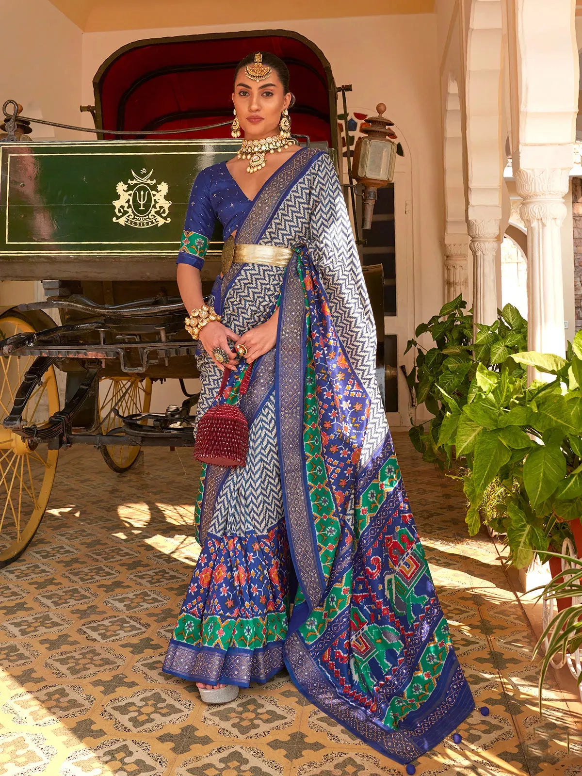 Grand Blue Silk Saree with Designer Hathi Pallu Cheap Sale From China