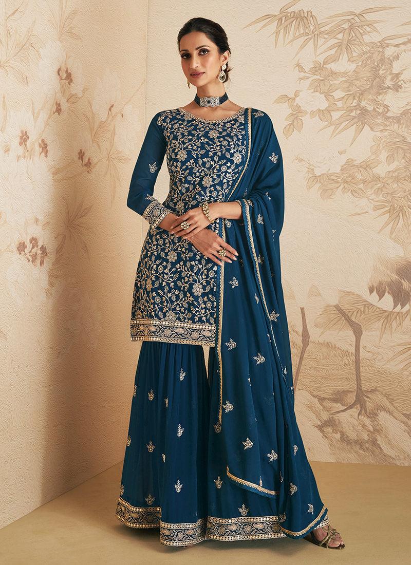 Embroidered Navy Blue Pakistani Sharara Release Dates Cheap Online