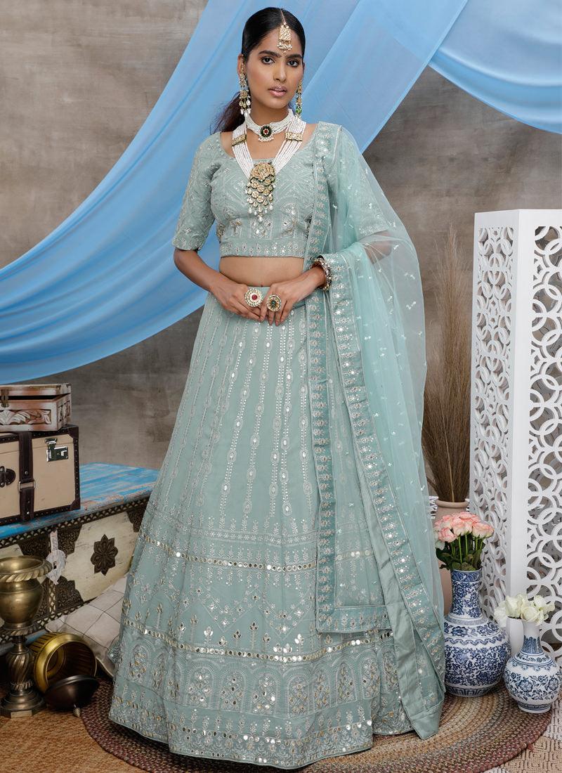 Pastel Green Soft Net A-Line Sangeet Lehenga Choli Sale Low Shipping Fee