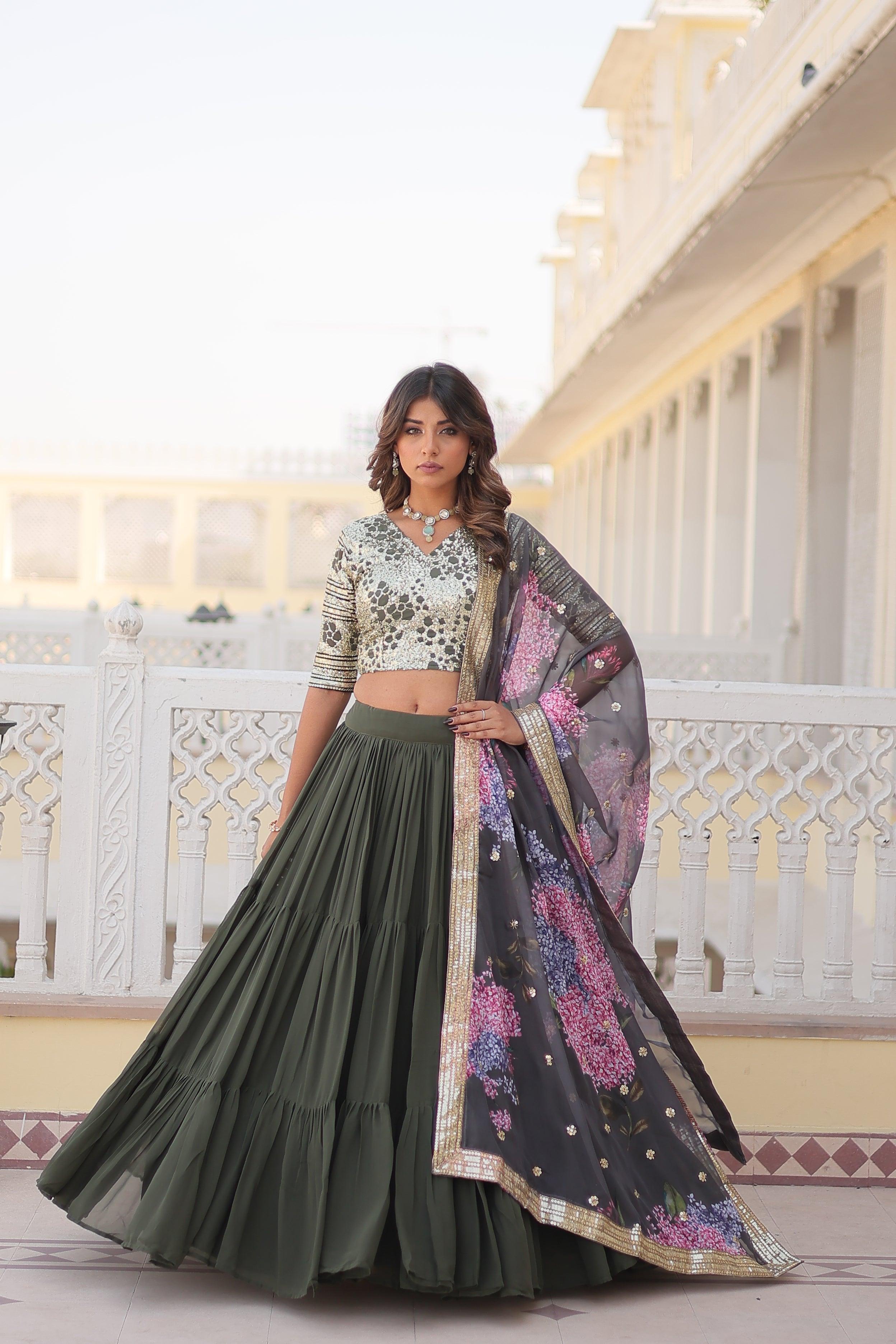 Elegant Floral Lehenga Choli with Embellished Dupatta For Sale 2025