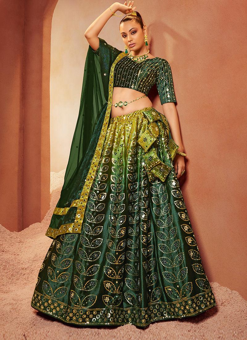 Green Umbrella Lehenga With Heavy Mirror Sale Cheap Online