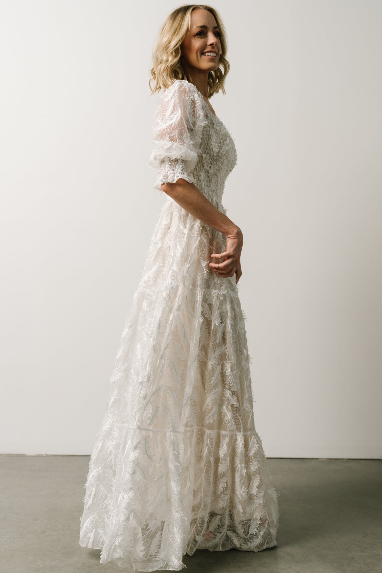 Paloma Smocked Feather Maxi Dress | Off White Inexpensive