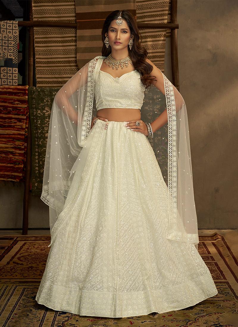 Sequins Work White Chaniya Choli Cheap Original