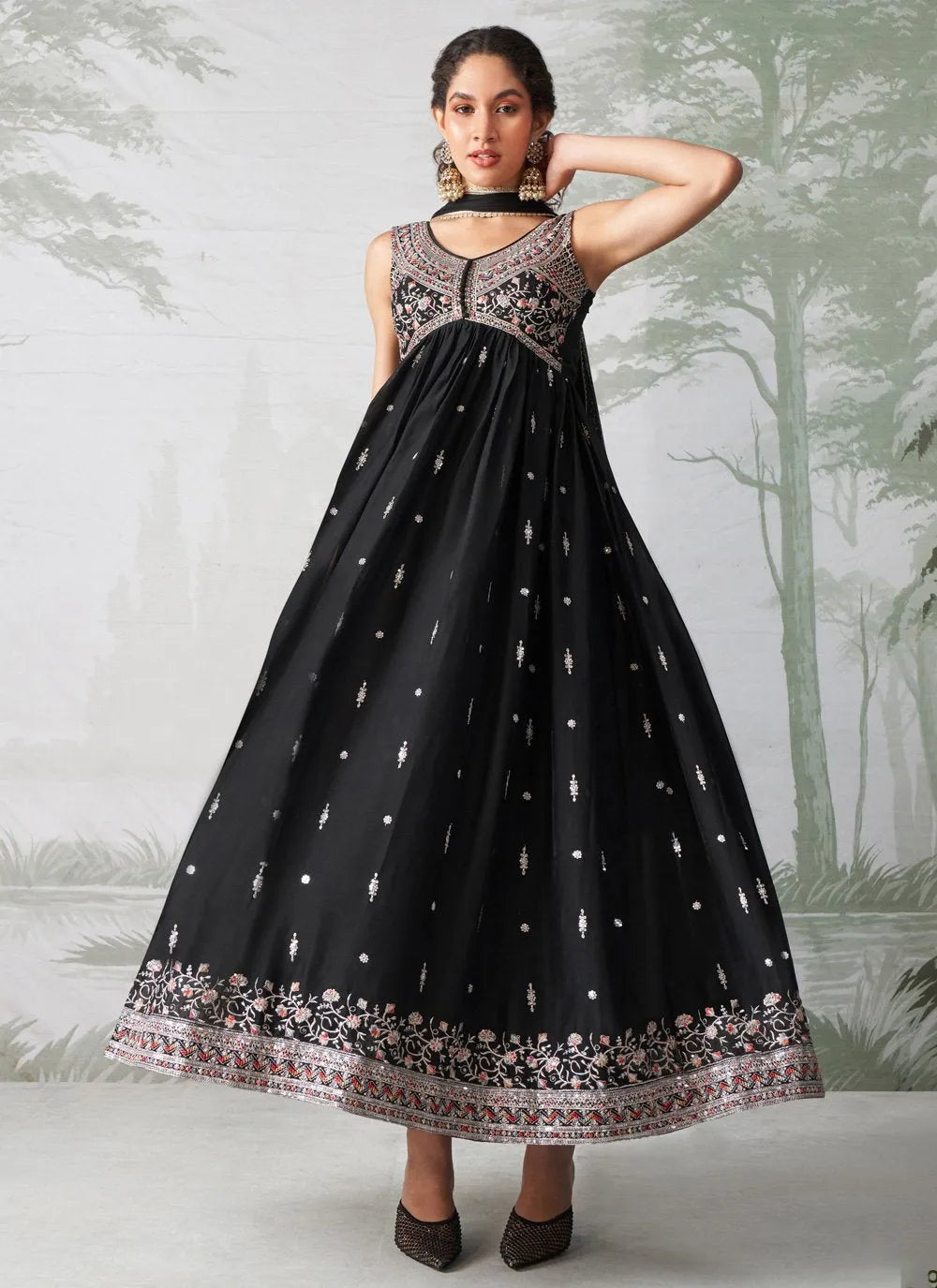 Elegant Black Embroidered Designer Anarkali Suit Free Shipping Cheap