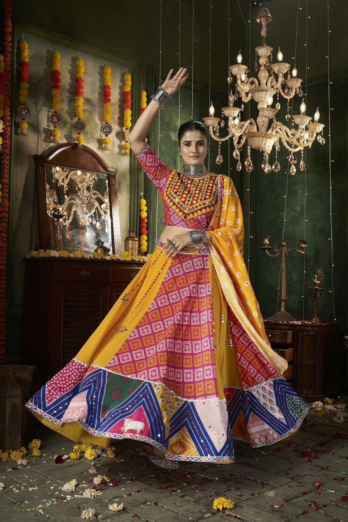 Navratri Festival Wear Multicolored Maslin Cotton Lehenga Choli How Much Online