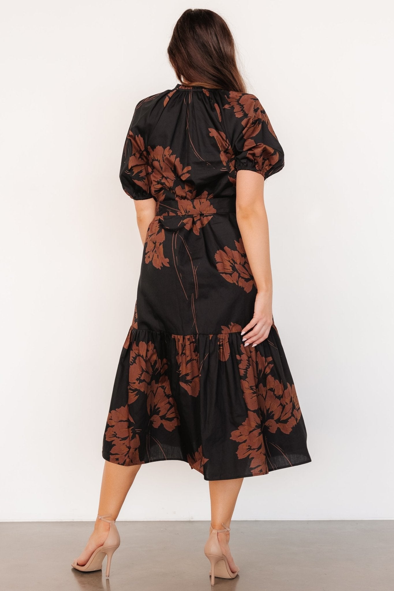 Prescott Midi Dress | Black + Brown Floral For Sale Top Quality