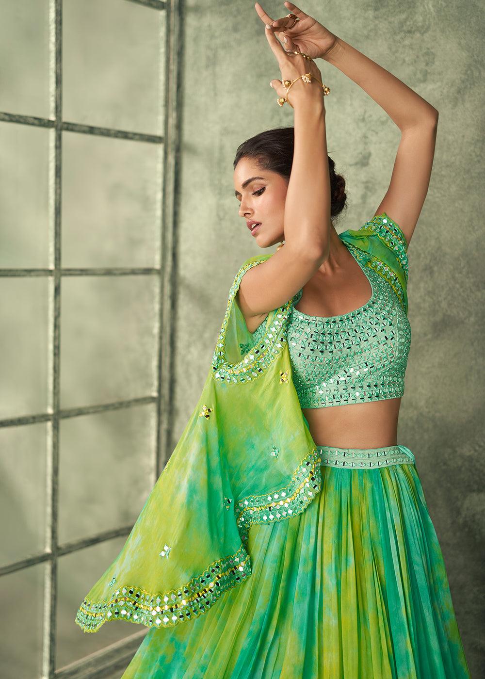 Green Fancy Designer Lehenga Choli Shrug Set Outlet Order