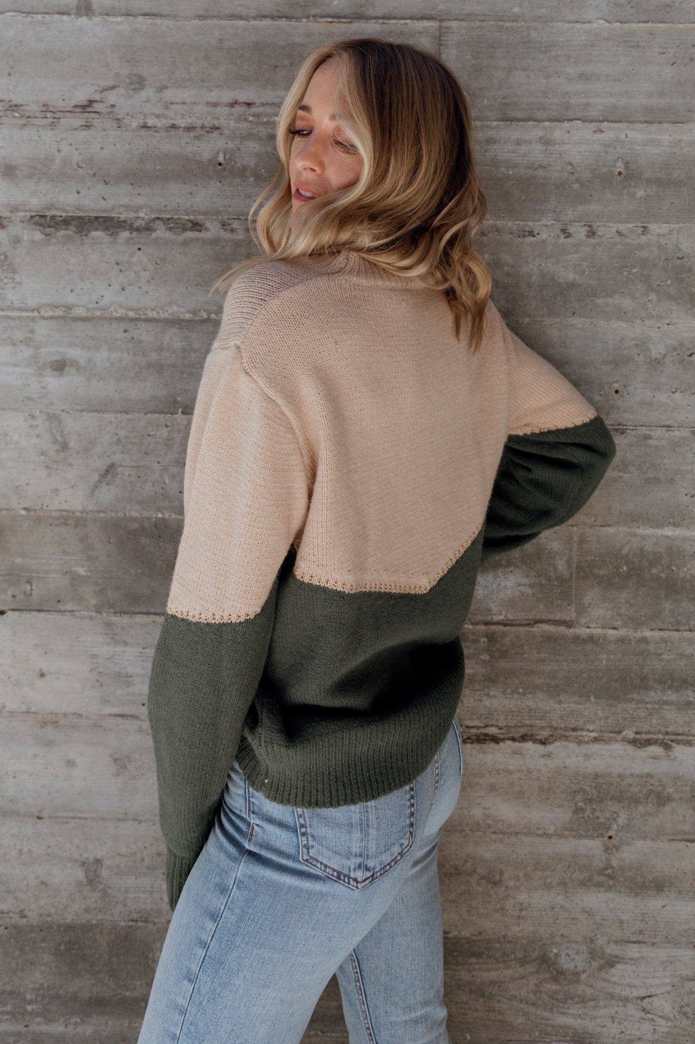 Rowen Color Block Sweater | Natural + Green Best Place