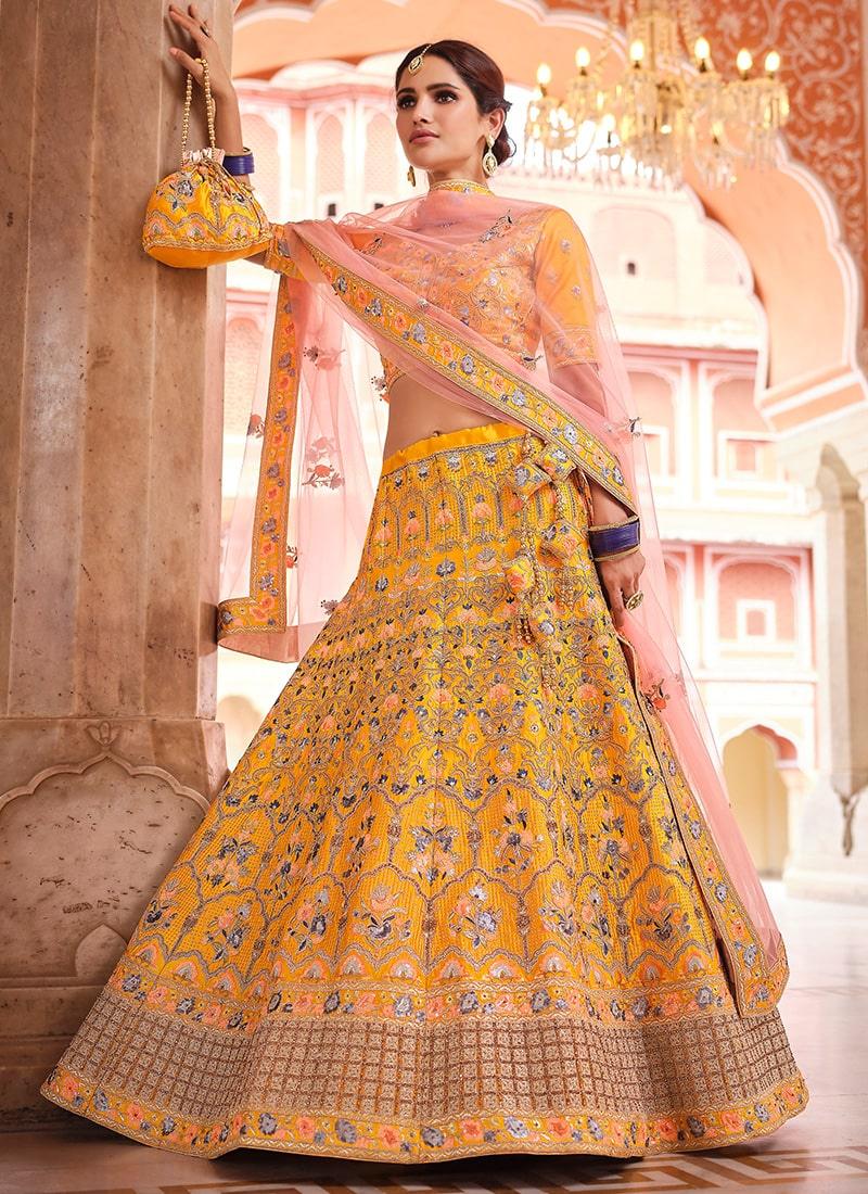 Mustard Yellow Color Crepe Material Sequins Work Lehenga Choli Outlet Original