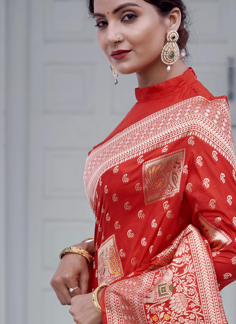 Red Color Classic Silk Saree Outlet Pay With Paypal